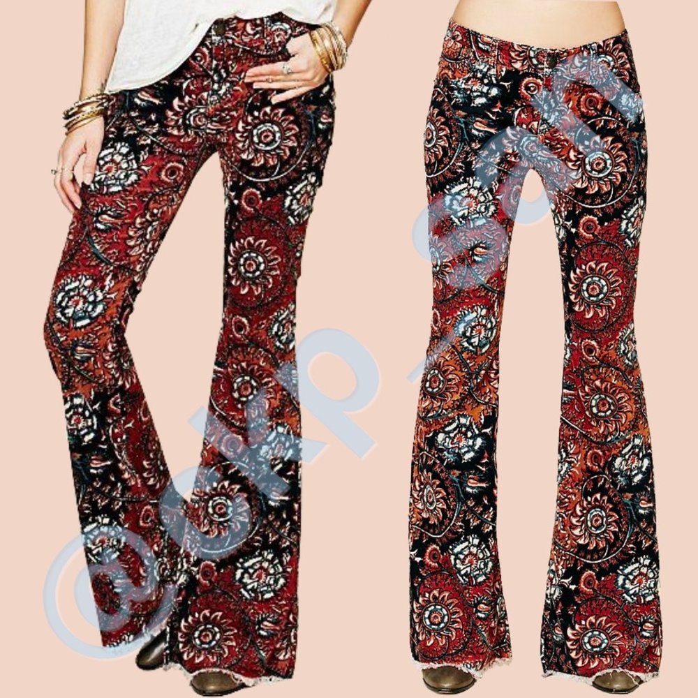 UNICORN! RARE! NWOT! Free People Gardenia Floral Corduroy Extreme Flare Jeans!